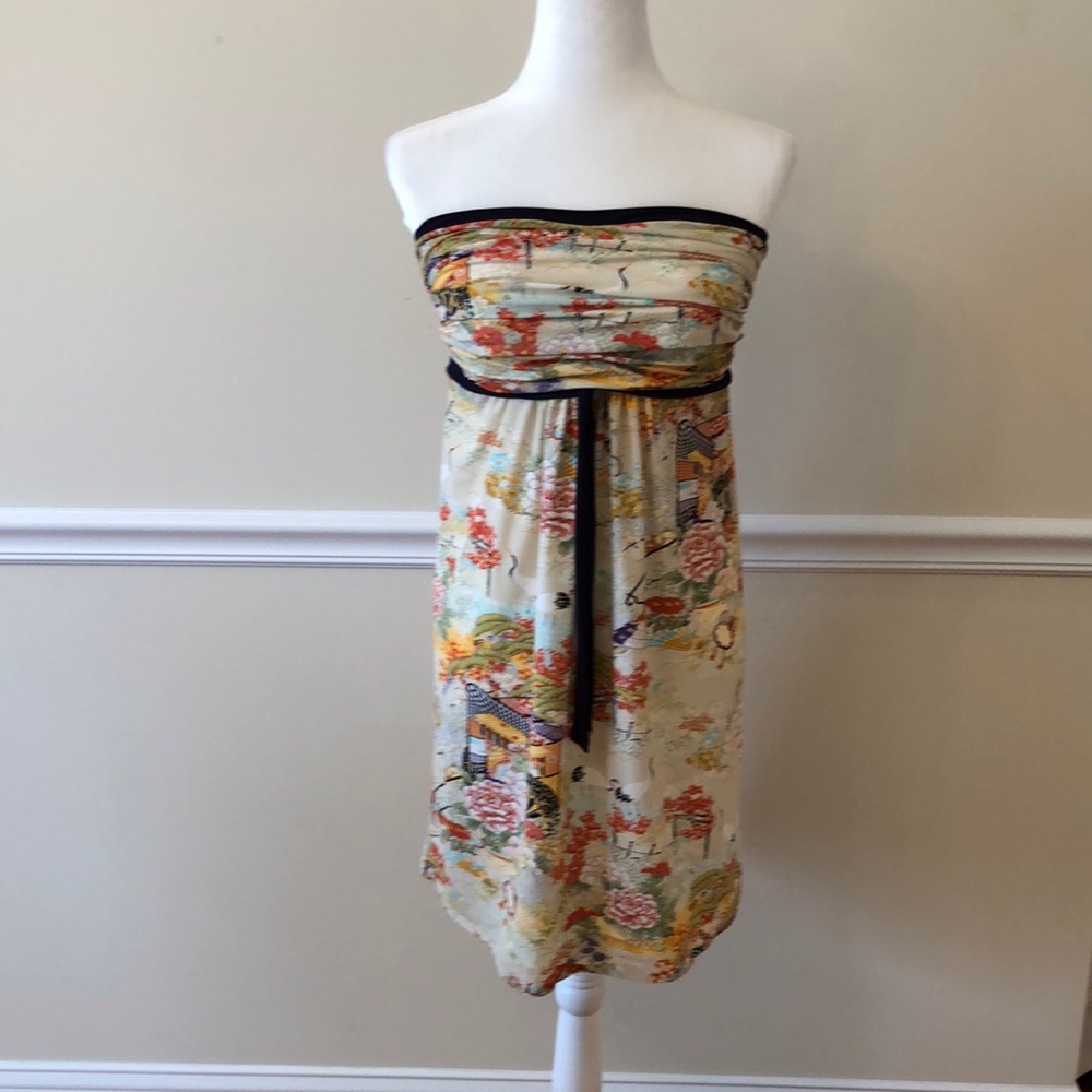 Suggest by Pain de Sucre Strapless Japanese-Inspired Floral Dress Size 3 EUC